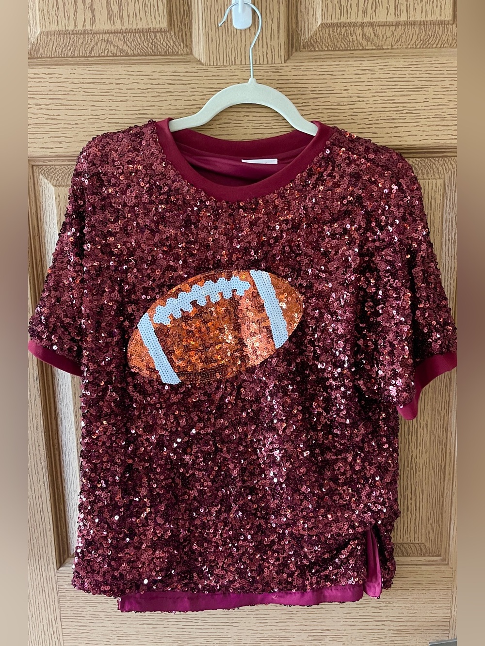 Pink Lily Burgundy Sequin Football Top